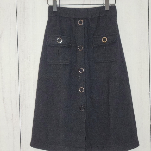 Few Moda New York A line Accent Button Knee‎ Length Knit Winter Skirt Sz M - Picture 2 of 10